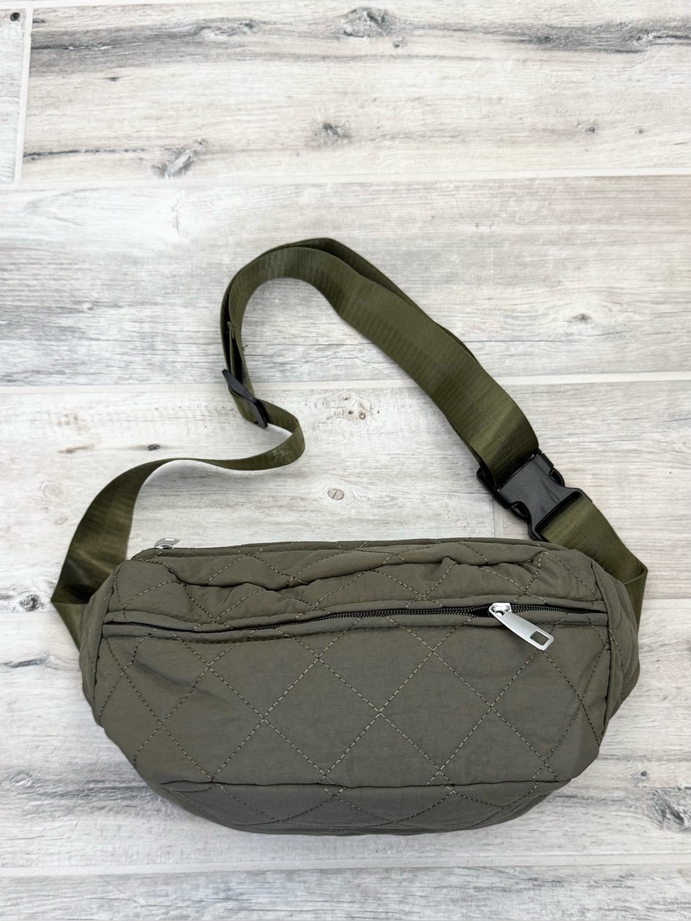 Olive Green Nylon Quilted Fanny Pack Waist Bag